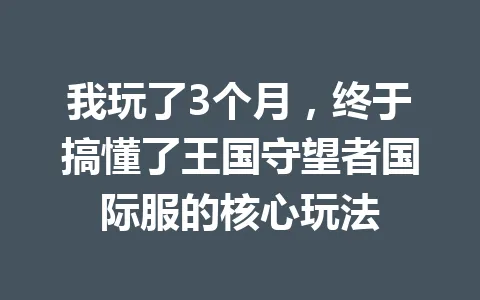 我玩了3个月，终于搞懂了王国守望者国际服的核心玩法 一