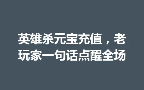 英雄杀元宝充值，老玩家一句话点醒全场 一
