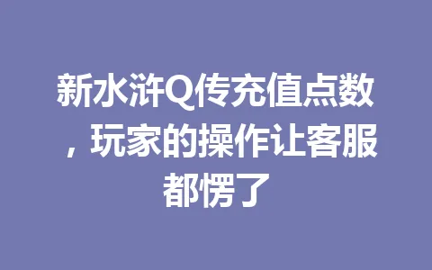 新水浒Q传充值点数，玩家的操作让客服都愣了 一