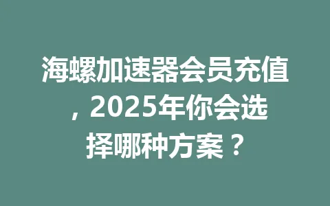 海螺加速器会员充值,2025年你会选择哪种方案? 一