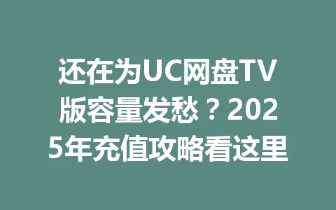 还在为UC网盘TV版容量发愁?2025年充值攻略看这里 一