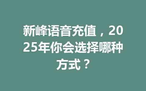新峰语音充值，2025年你会选择哪种方式？ 一