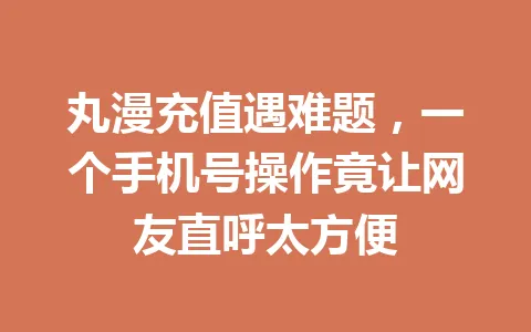 丸漫充值遇难题，一个手机号操作竟让网友直呼太方便 一
