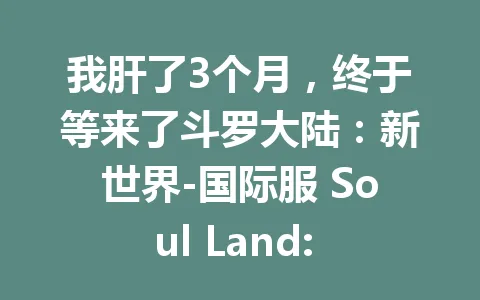 我肝了3个月，终于等来了斗罗大陆：新世界-国际服 Soul Land: New World 一