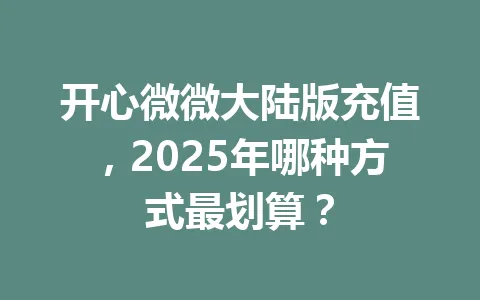 开心微微大陆版充值，2025年哪种方式最划算？ 一