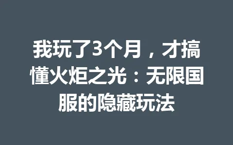 我玩了3个月，才搞懂火炬之光：无限国服的隐藏玩法 一