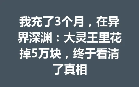 我充了3个月，在异界深渊：大灵王里花掉5万块，终于看清了真相 一
