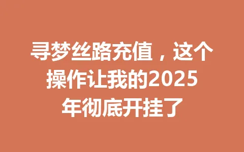 寻梦丝路充值，这个操作让我的2025年彻底开挂了 一