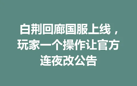 白荆回廊国服上线，玩家一个操作让官方连夜改公告 一