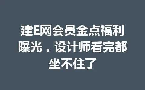 建E网会员金点福利曝光，设计师看完都坐不住了 一