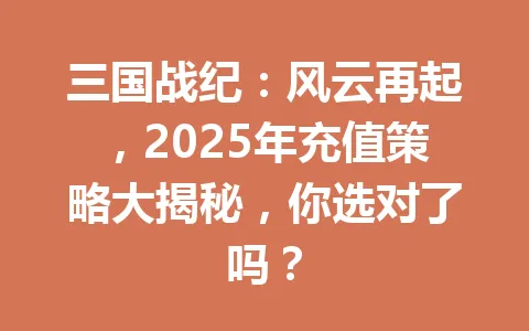 三国战纪：风云再起，2025年充值策略大揭秘，你选对了吗？ 一