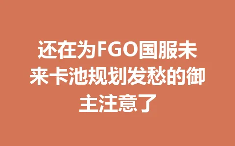 还在为FGO国服未来卡池规划发愁的御主注意了 一