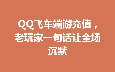 QQ飞车端游充值，老玩家一句话让全场沉默 一