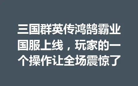 三国群英传鸿鹄霸业国服上线，玩家的一个操作让全场震惊了 一