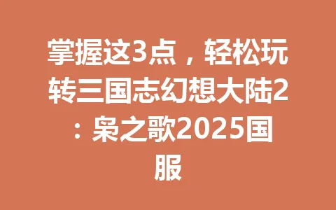 掌握这3点，轻松玩转三国志幻想大陆2：枭之歌2025国服 一