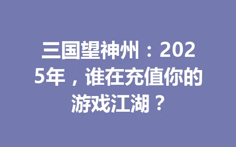 三国望神州：2025年，谁在充值你的游戏江湖？ 一