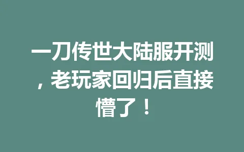 一刀传世大陆服开测，老玩家回归后直接懵了！ 一