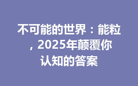 不可能的世界:能粒,2025年颠覆你认知的答案 一
