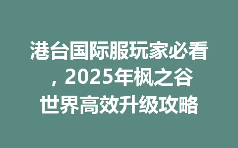 港台国际服玩家必看，2025年枫之谷世界高效升级攻略 一