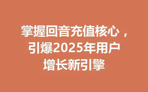 掌握回音充值核心，引爆2025年用户增长新引擎 一