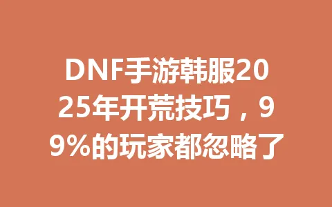 DNF手游韩服2025年开荒技巧，99%的玩家都忽略了 一