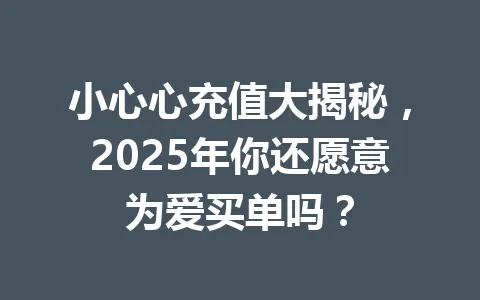 小心心充值大揭秘，2025年你还愿意为爱买单吗？ 一