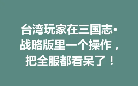 台湾玩家在三国志·战略版里一个操作，把全服都看呆了！ 一