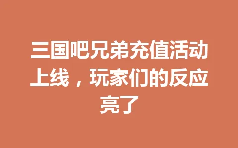 三国吧兄弟充值活动上线，玩家们的反应亮了 一