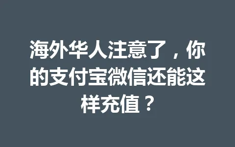 海外华人注意了，你的支付宝微信还能这样充值？ 一