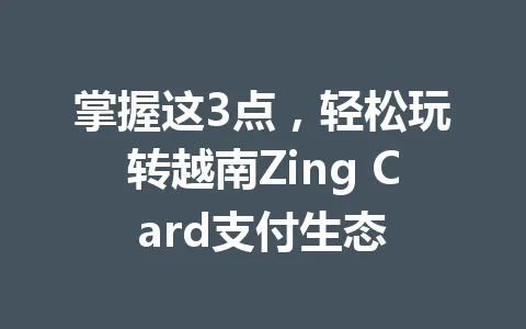 掌握这3点,轻松玩转越南Zing Card支付生态 一