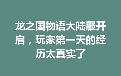龙之国物语大陆服开启，玩家第一天的经历太真实了 一