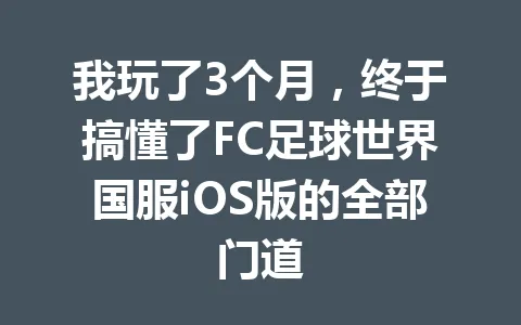 我玩了3个月，终于搞懂了FC足球世界国服iOS版的全部门道 一