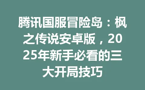 腾讯国服冒险岛：枫之传说安卓版，2025年新手必看的三大开局技巧 一