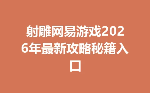 射雕网易游戏2026年最新攻略秘籍入口 一