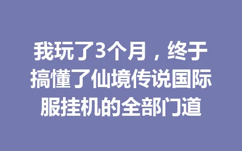 我玩了3个月,终于搞懂了仙境传说国际服挂机的全部门道 一