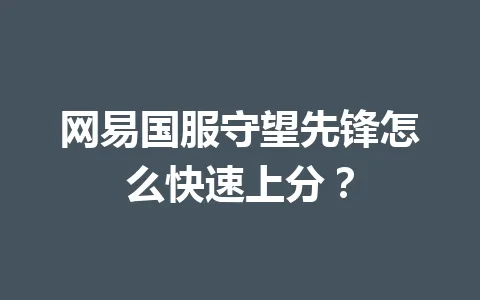 网易国服守望先锋怎么快速上分? 一