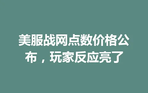 美服战网点数价格公布，玩家反应亮了 一