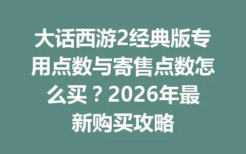 大话西游2经典版专用点数与寄售点数怎么买？2026年最新购买攻略 一