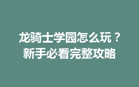 龙骑士学园怎么玩?新手必看完整攻略 一