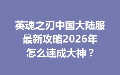 英魂之刃中国大陆服最新攻略2026年怎么速成大神? 一