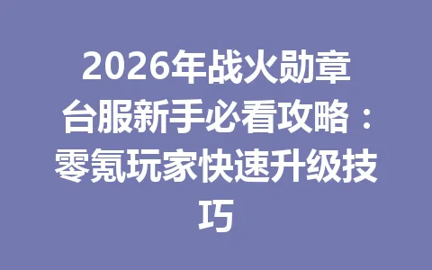 2026年战火勋章台服新手必看攻略：零氪玩家快速升级技巧 一