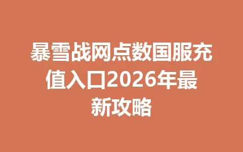 暴雪战网点数国服充值入口2026年最新攻略 一