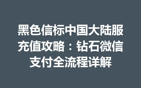 黑色信标中国大陆服充值攻略：钻石微信支付全流程详解 一